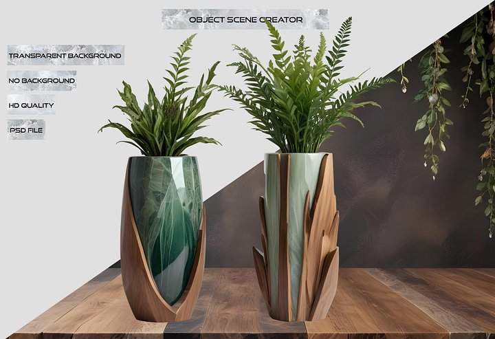 Luxe Botanique – Twin Fern Elegance Vases PNG product image (2)