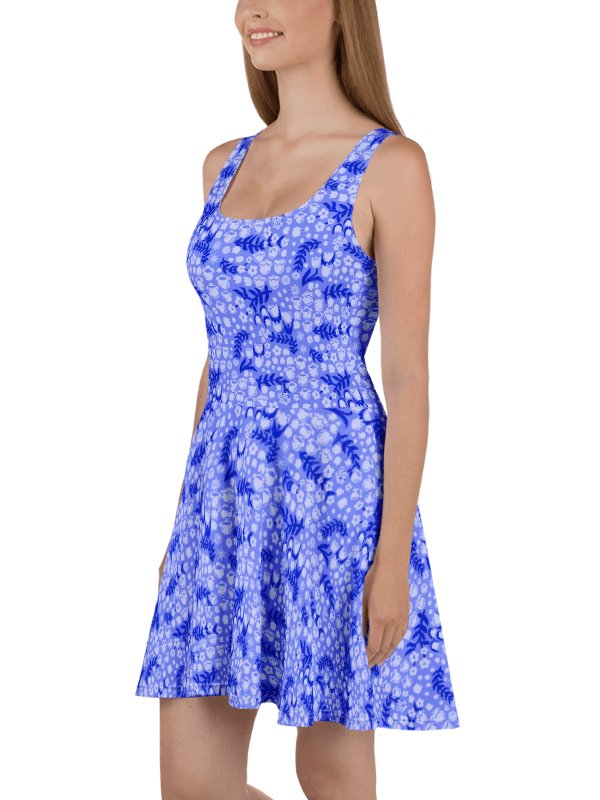 Periwinkle Blue Floral Skater Dress | Coastal Botanical Fit & Flare Summer Dress product image (2)