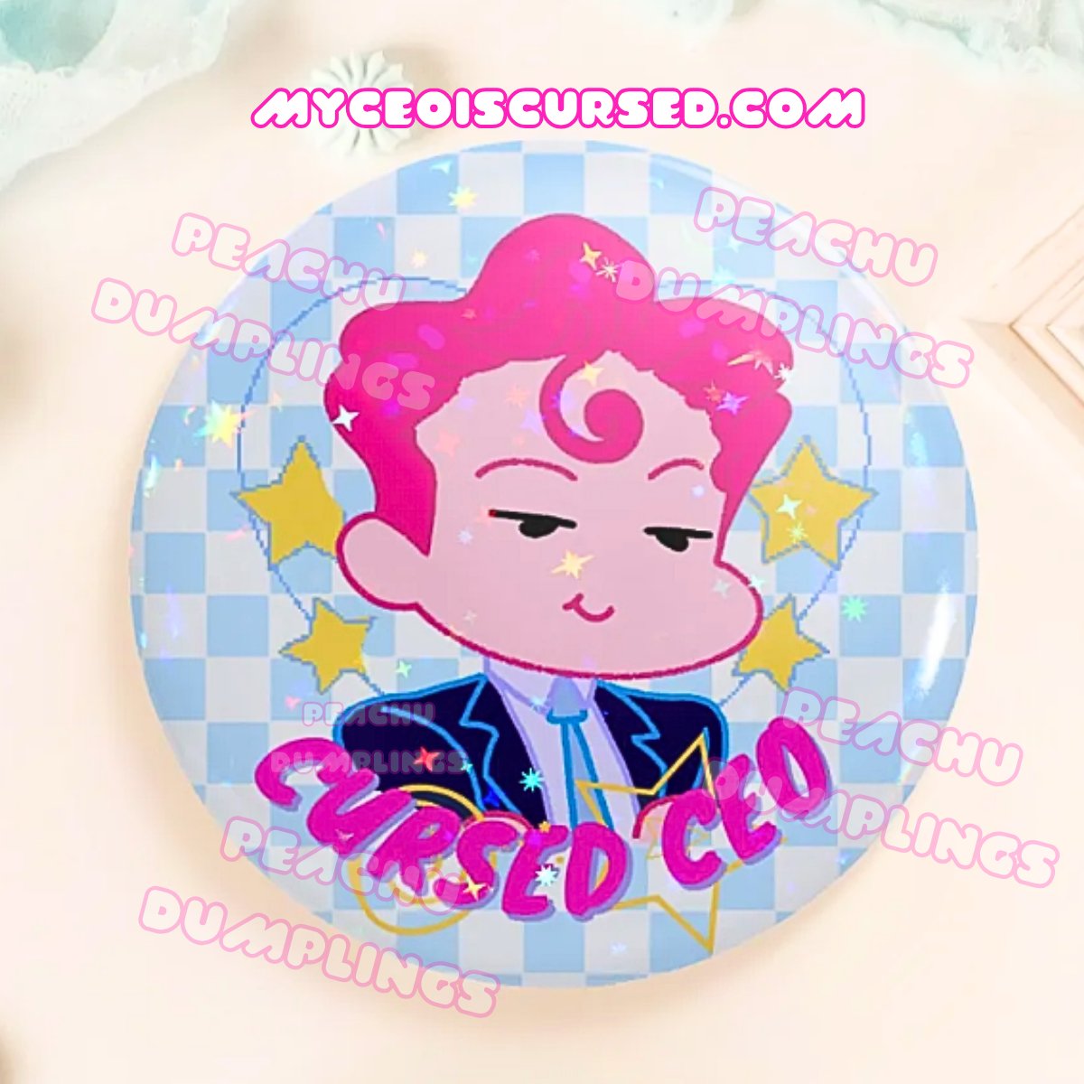 Cursed CEO - Holographic Button Badge 🩷 product image (1)