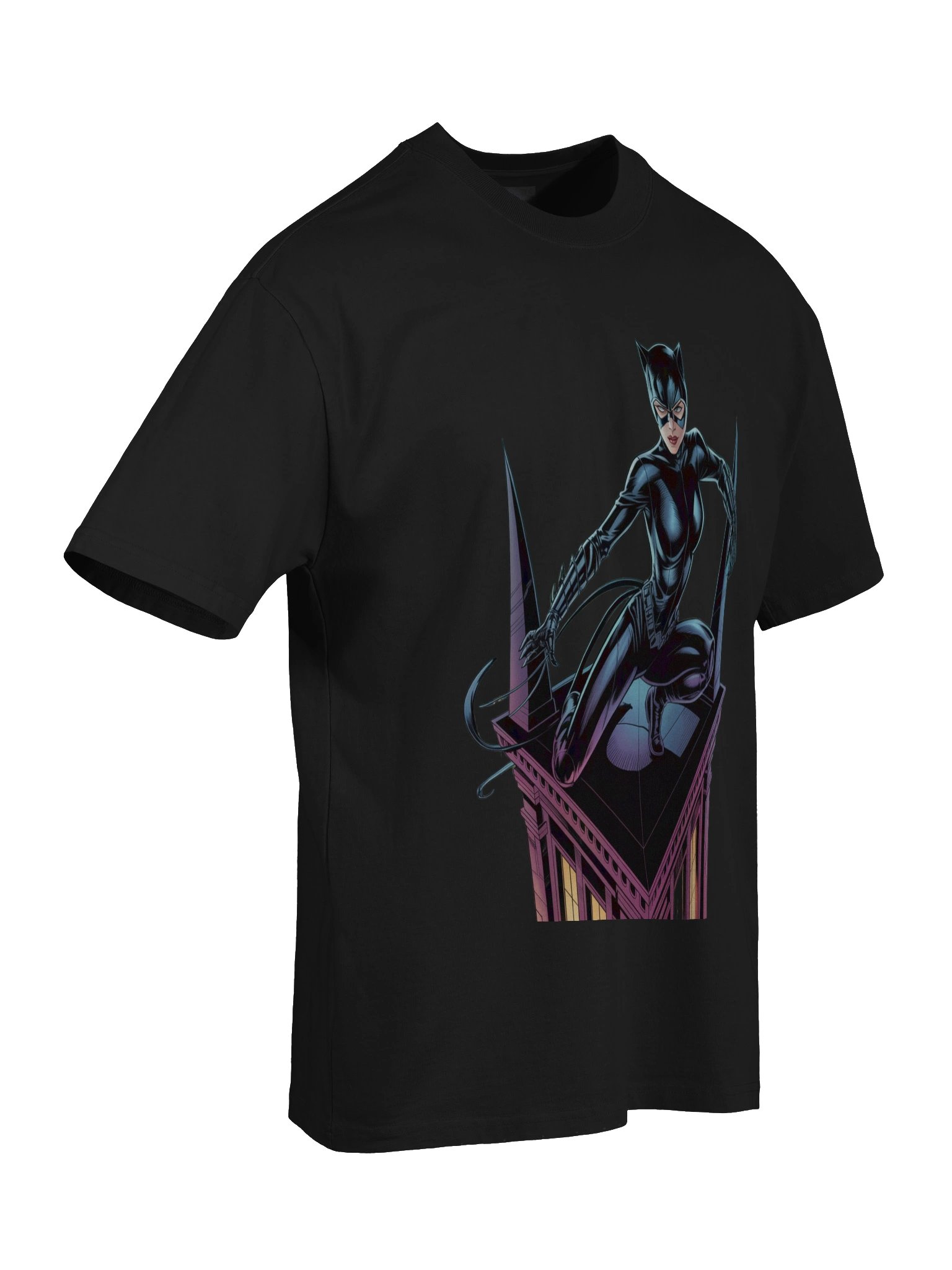 Neon Nocturne: Catwoman's Rooftop Ravish Oversized Faded T-Shirt product image (8)