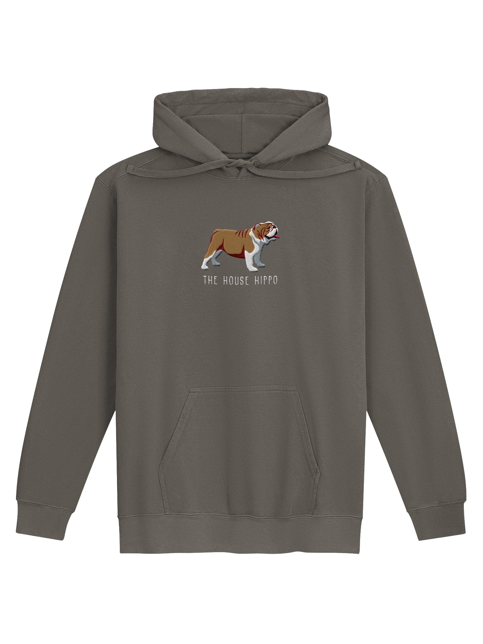 The House Hippo Premium Hoodie (Embroidered) of an English Bulldog(Brown & White) product image (5)