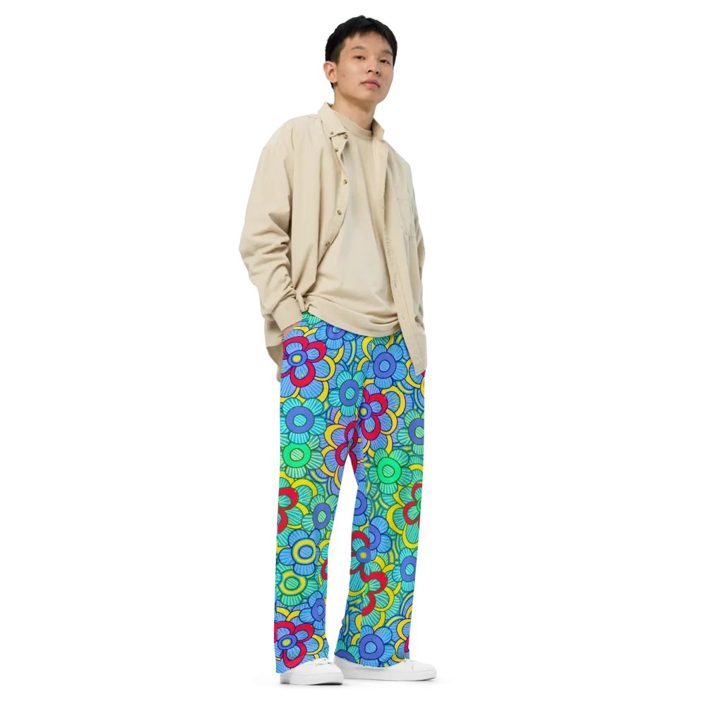 Green Retro Flowers Wideleg Pants product image (3)