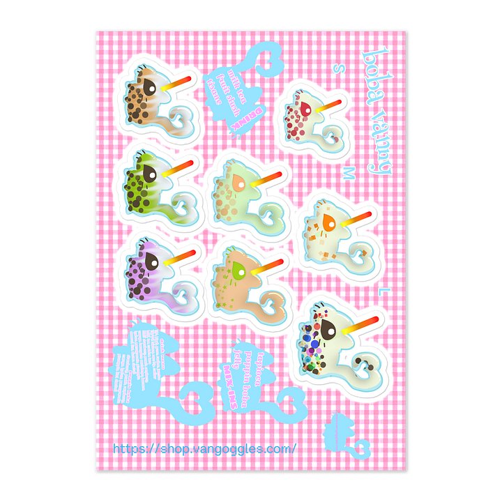 boba vanny menu bubble tea vannies sticker sheet product image (2)