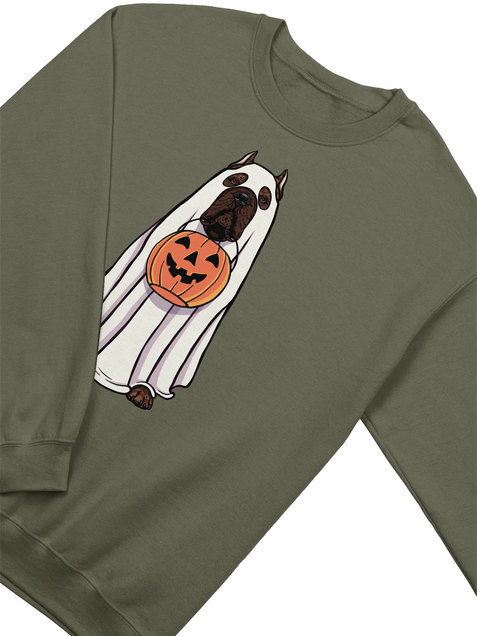 Funny Halloween Cane Corso(Brindle) Sweatshirt | Funny Cane Corso Wearing a Ghost Costume and Holding a Pumpkin Basket product image (4)