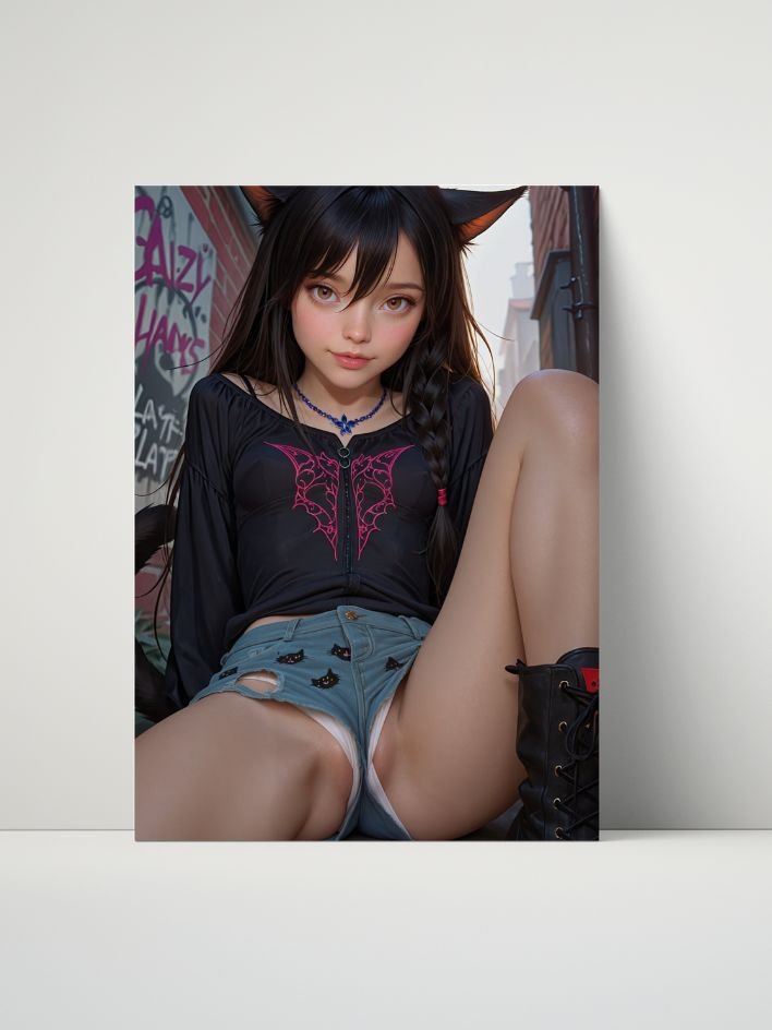 Catgirl Bat Top Alley Pose – Glossy 8x10 Metal Print product image (1)