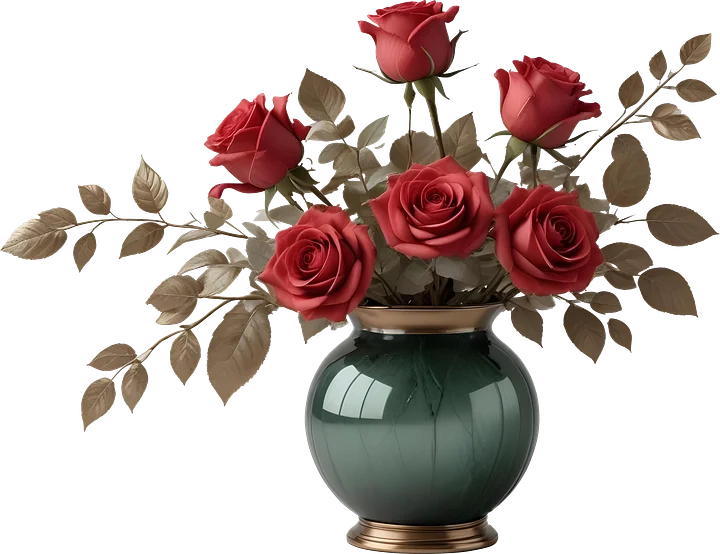 Timeless Green Vase with Red Roses - PNG product image (1)