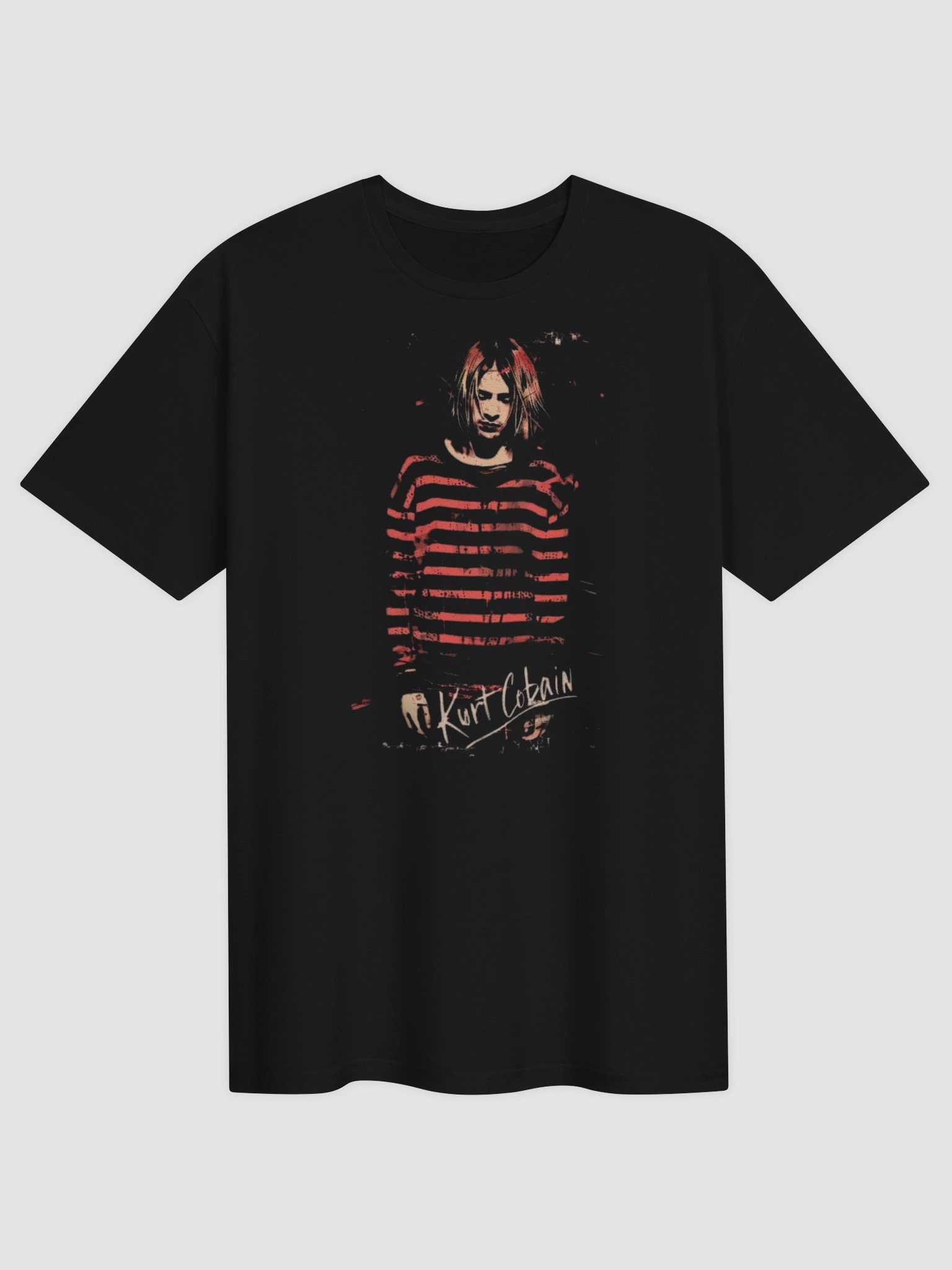 Kurt Cobain T-Shirt | Red Stripe Portrait Graphic Tee | Nirvana Grunge Vintage Collector Shirt product image (2)
