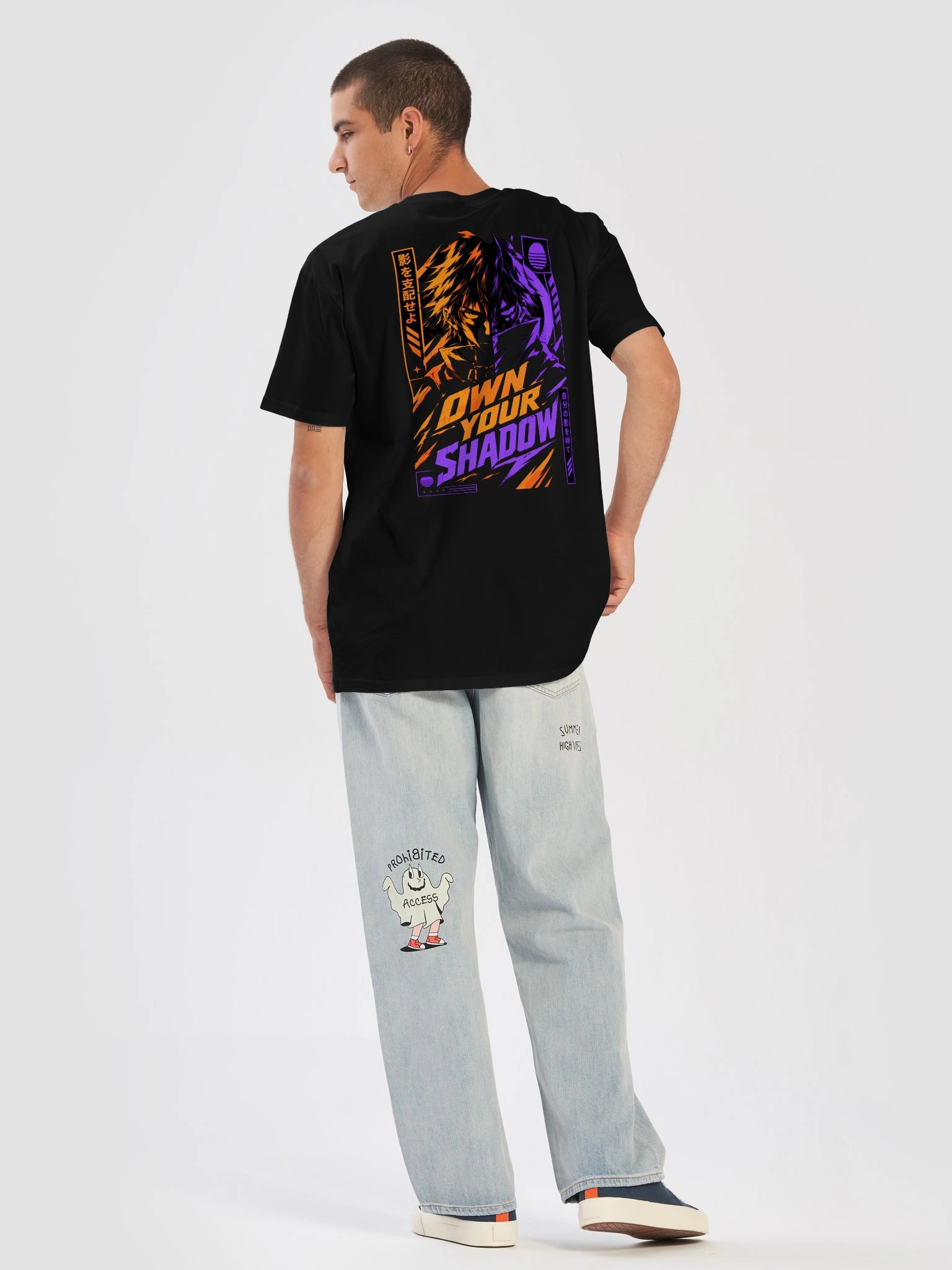 Own Your Shadow Cyberpunk Anime T-Shirt | Split Face Techwear Back Print Tee product image (2)