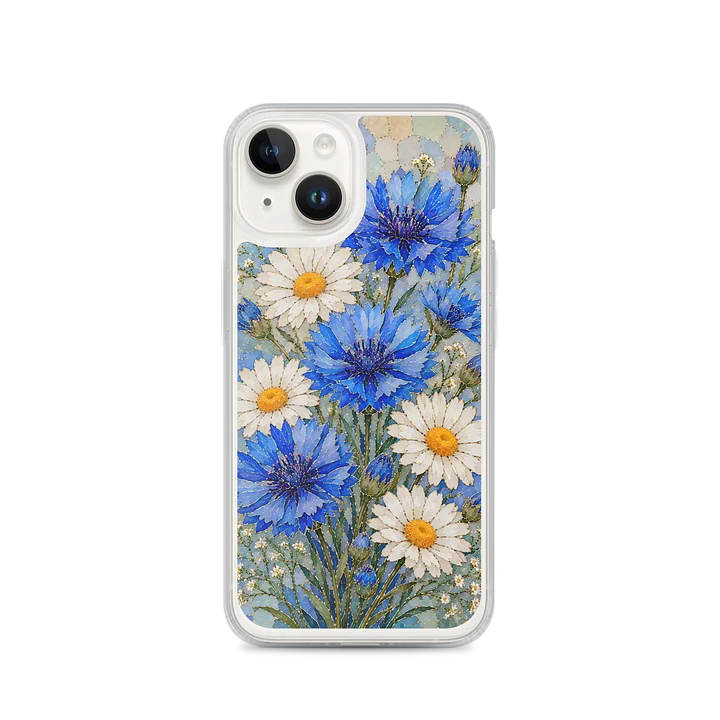 Blue Cornflower And White Daisy Mosaic Premium Soft Silicone iPhone Case - MagSafe Compatible product image (4)