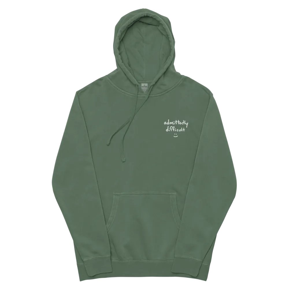 admittedly difficult (white thread) embroidered pigment hoodie product image (37)