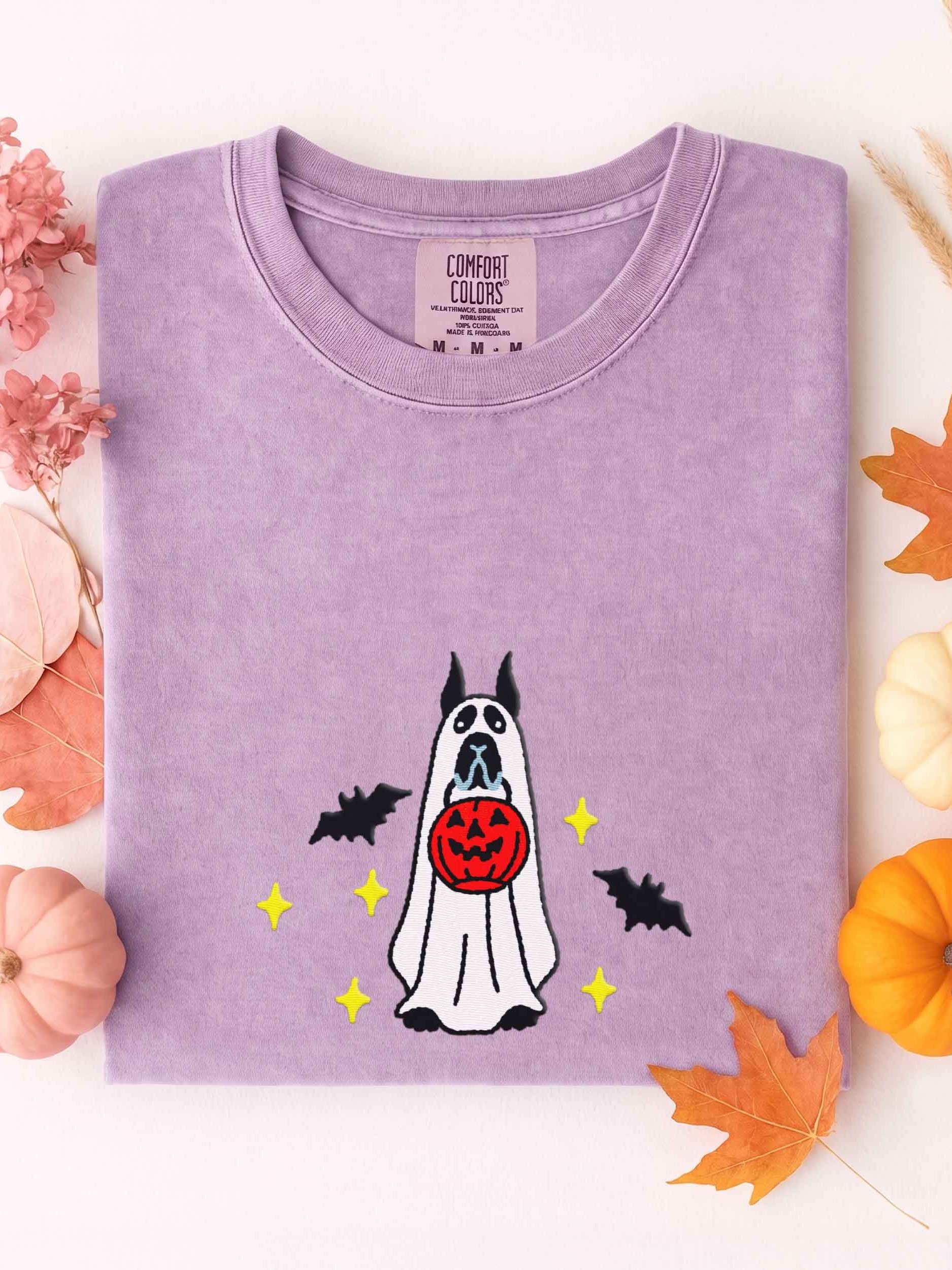 Halloween Great Dane(Black, Cropped Ears) Embroidered T-Shirt product image (1)