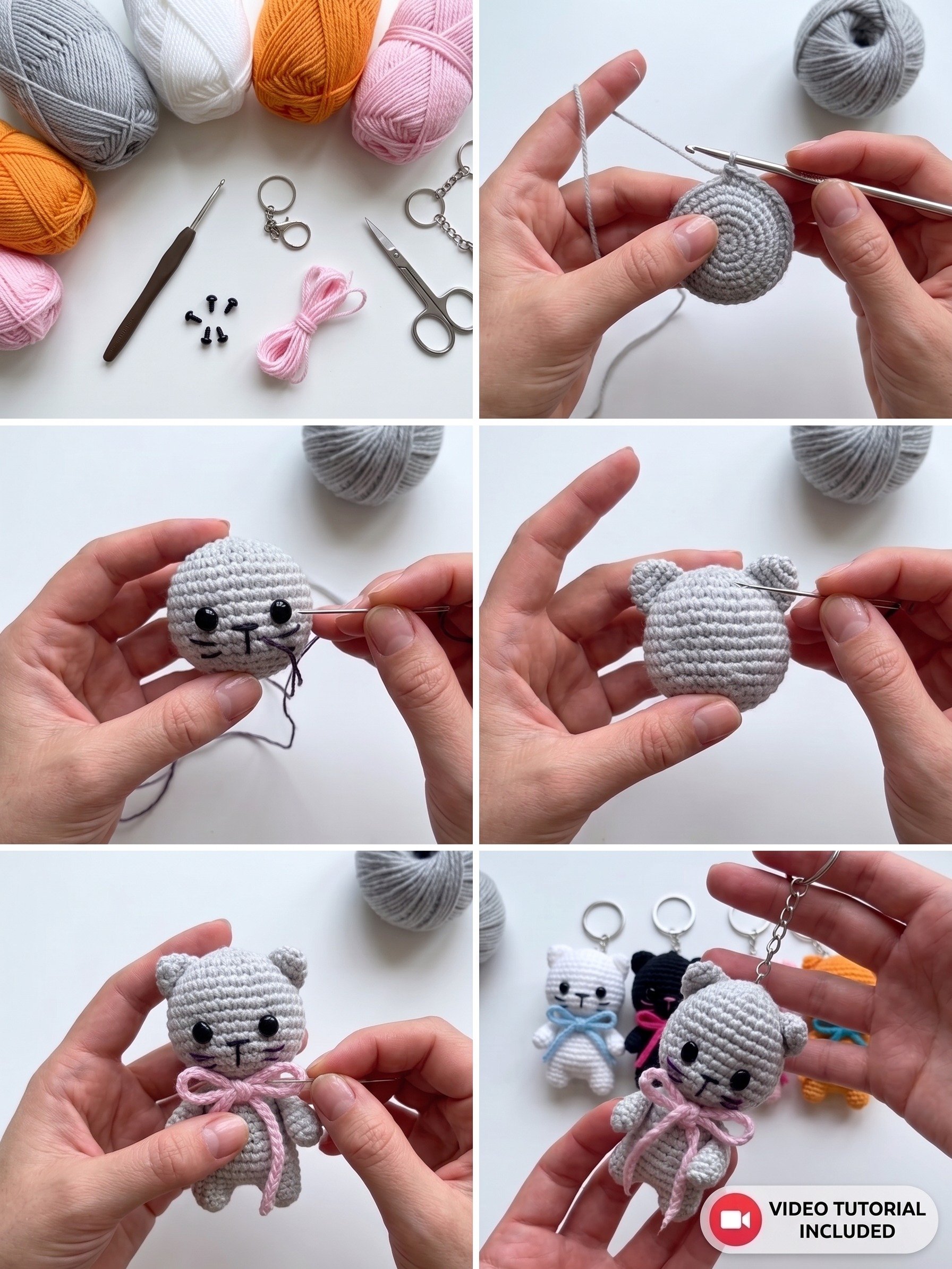 Crochet Cat Keychain Pattern PDF with Video Tutorial product image (2)