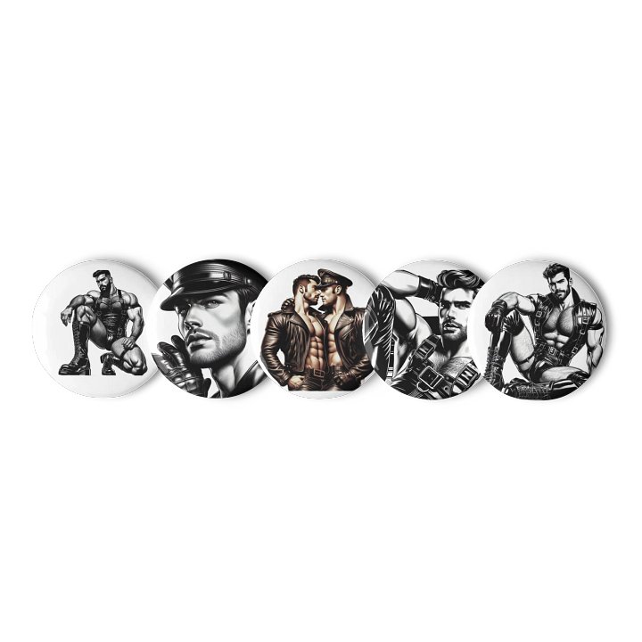 Heritage Gay Leather Heat 5 Button Pin Set – Tom of Finland Tribute Gay Pride Graphic Design Button Pins product image (1)
