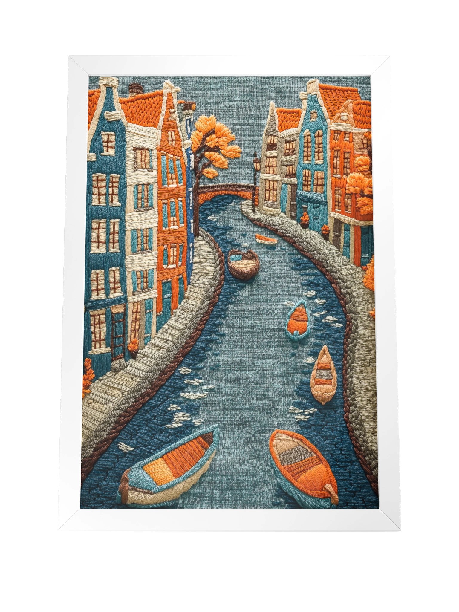 Along the Canals of Bruges | Embroidery-Style Wall Art — Framed Print product image (4)