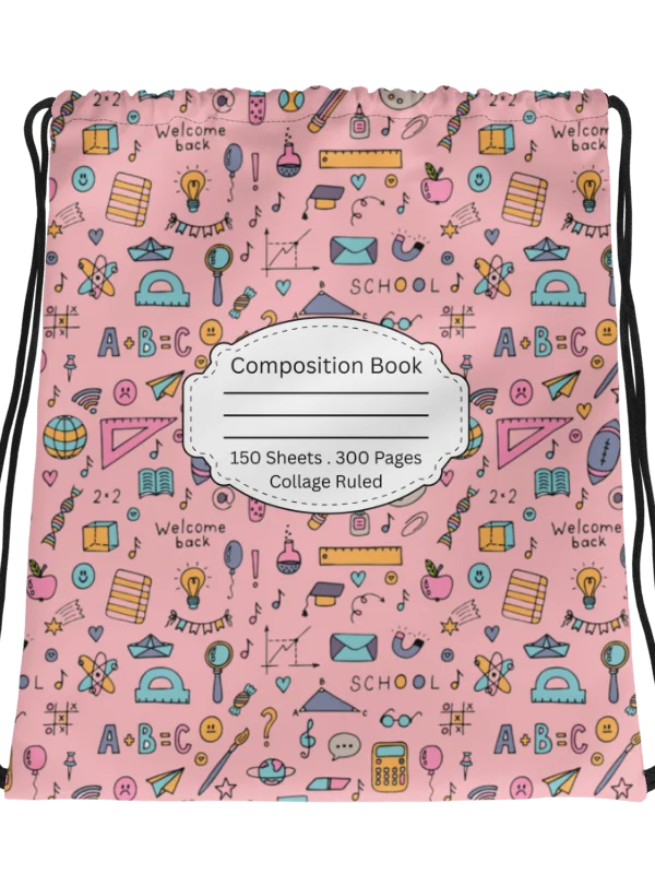Pink Chalkboard Chic Composition Inspired Essential Gym Drawstring Bag product image (2)