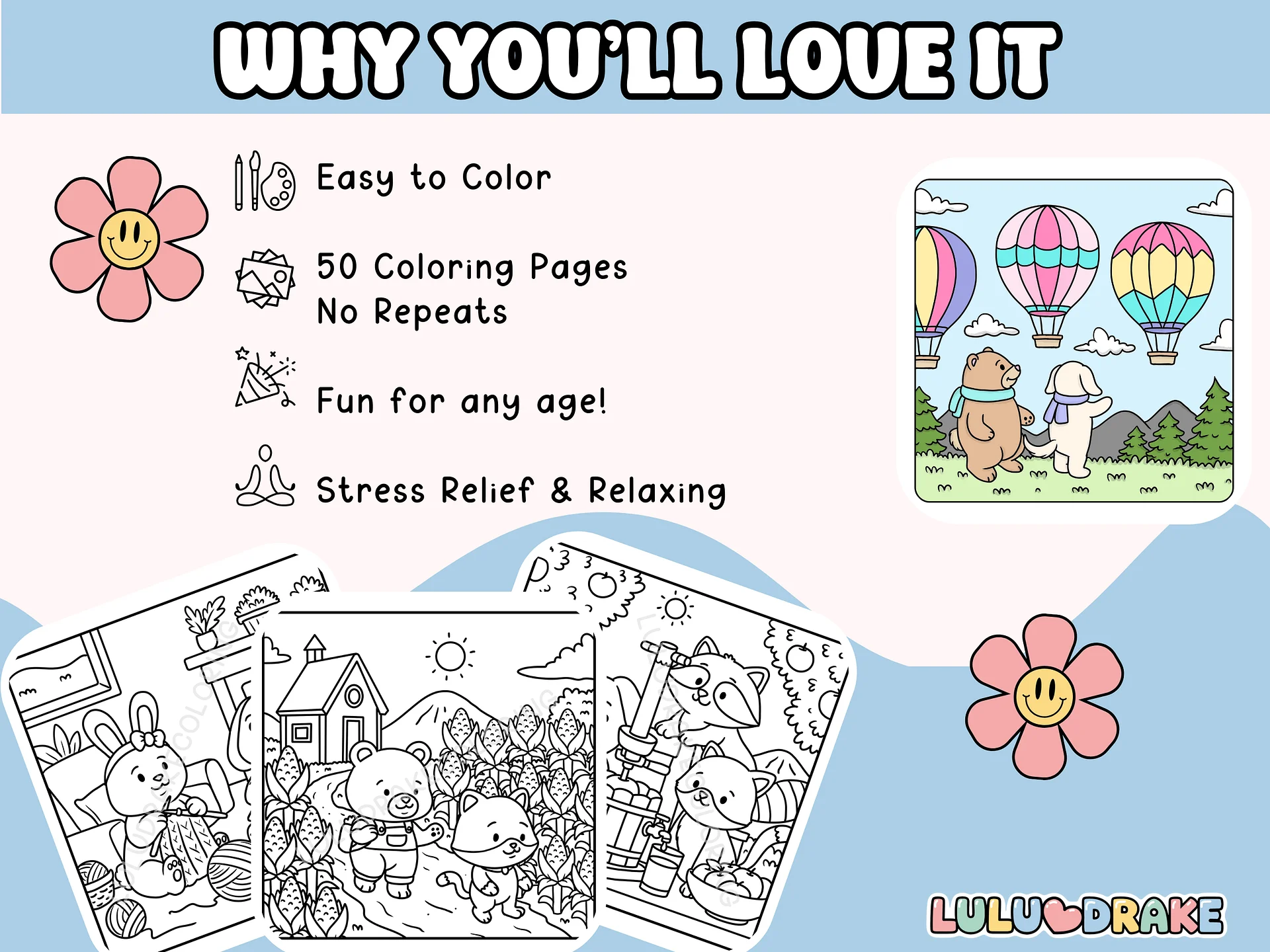 Fuzzy Buddies Cute & Cozy Coloring eBook, 50 Pages ★ DIGITAL ★ product image (3)