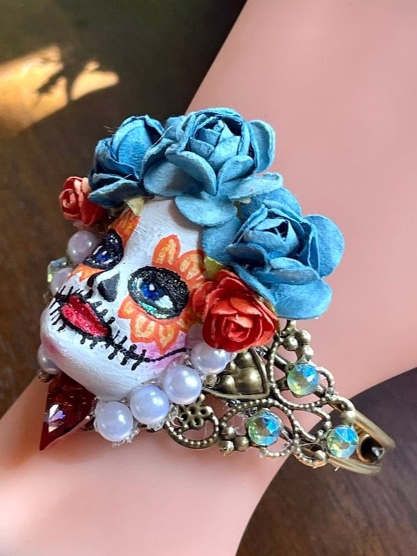 New ProductBlue Roses Sugar Skull Cuff product image (2)