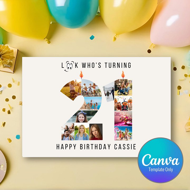 21st Birthday Number Photo Card Canva Template product image (1)