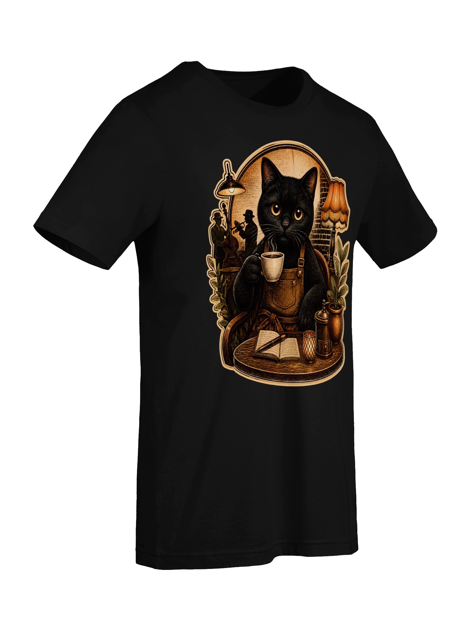 Cozy Black Cat Coffee T-Shirt | Vintage Cafe Cat Shirt | Dark Academia Coffee Lover Tee product image (43)