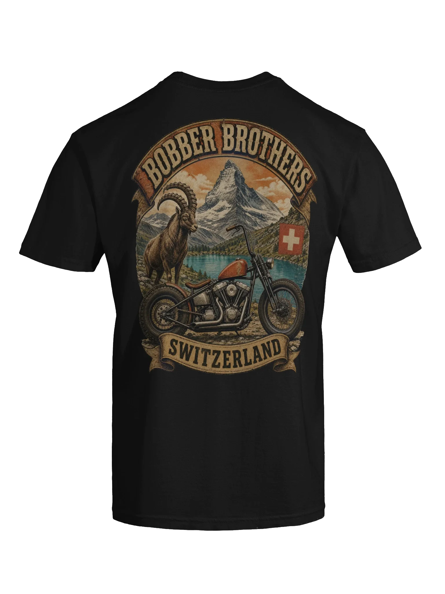 Switzerland motorcycle t-shirt design by Bobber Brothers