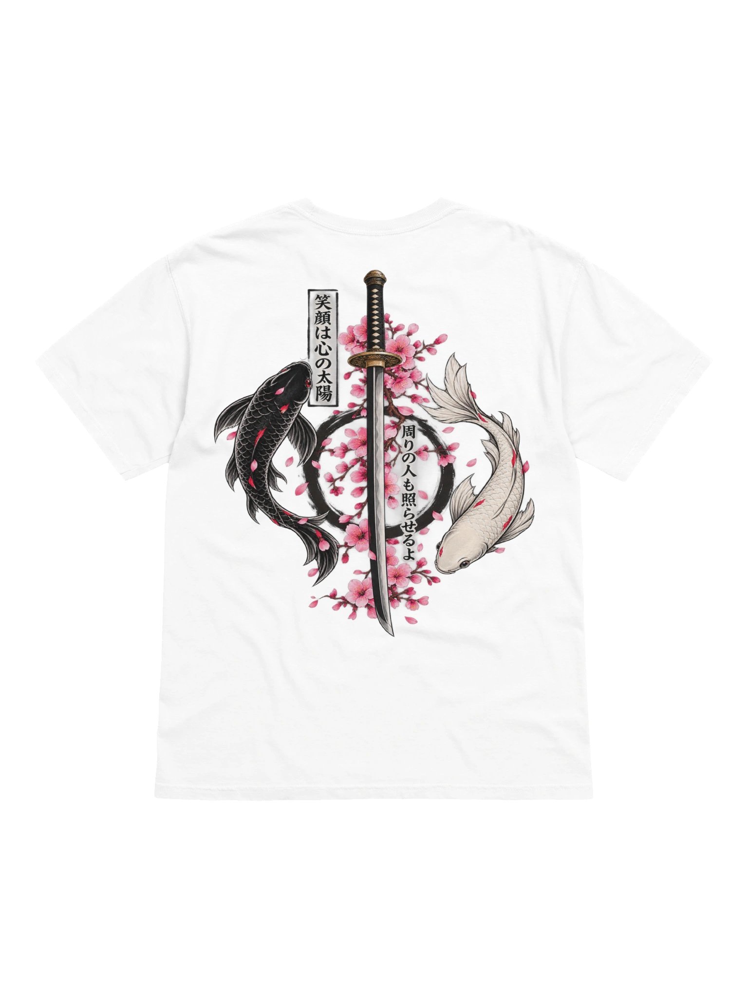 JAPANESE KOI FISH KATANA & SAKURA DOUBLE-SIDED GRAPHIC T-SHIRT | JAPANESE STREETWEAR TEE product image (5)