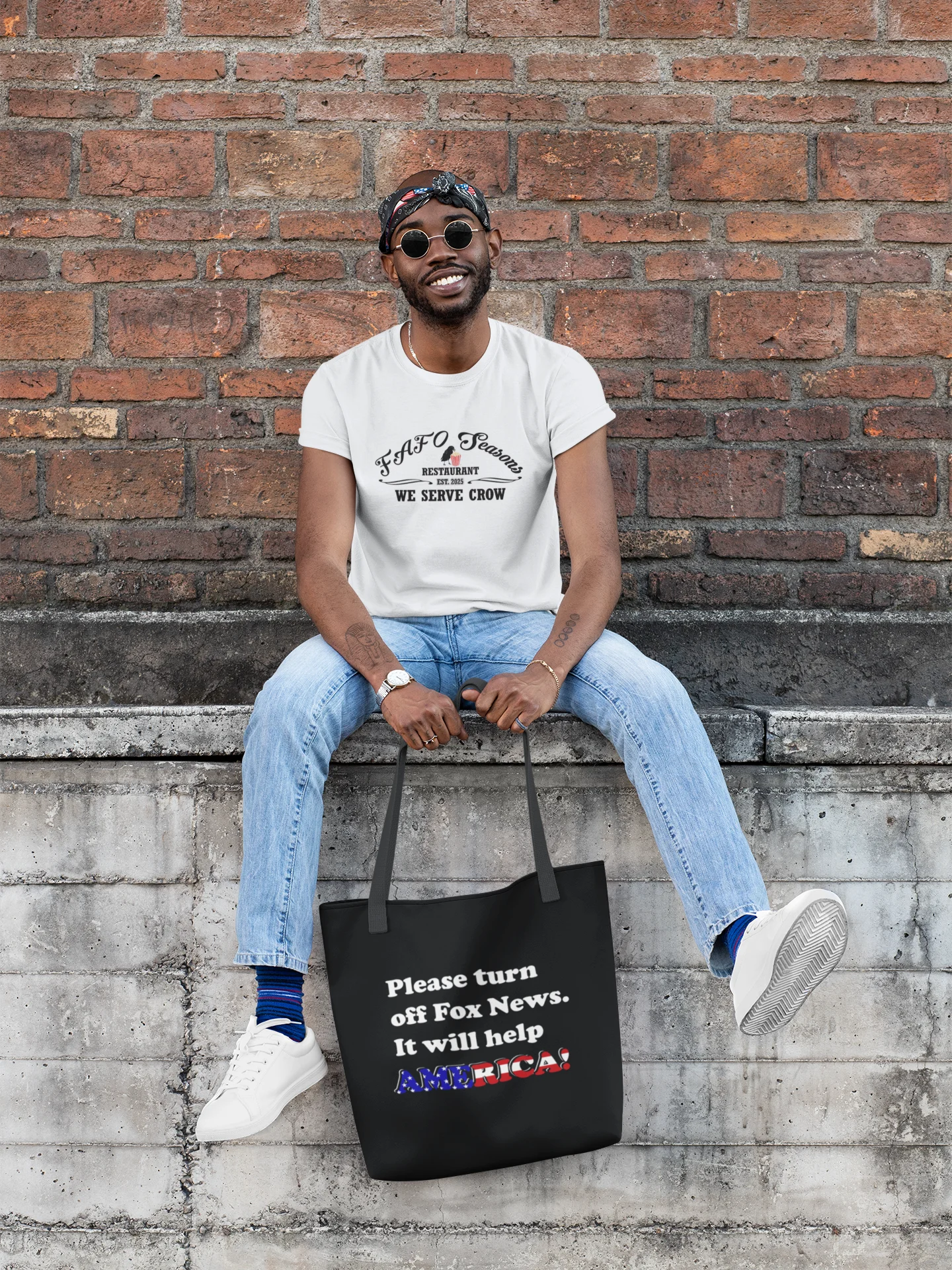 Please Turn Off Fox News Black Tote Bag - Funny Anti-Fox News Canvas Grocery Bag product image (1)