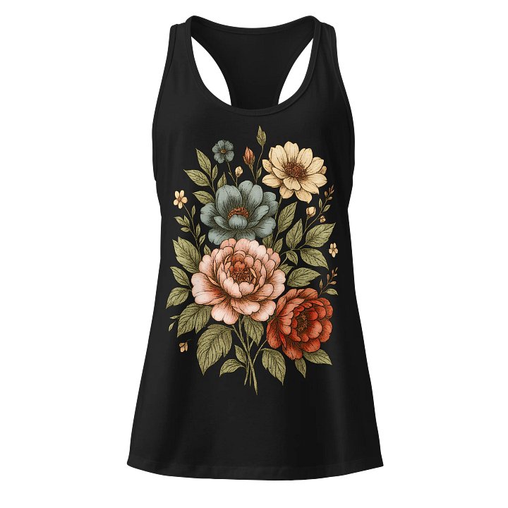 Vintage Floral Tank Top for Women – Botanical Garden Racerback Graphic Tee product image (1)