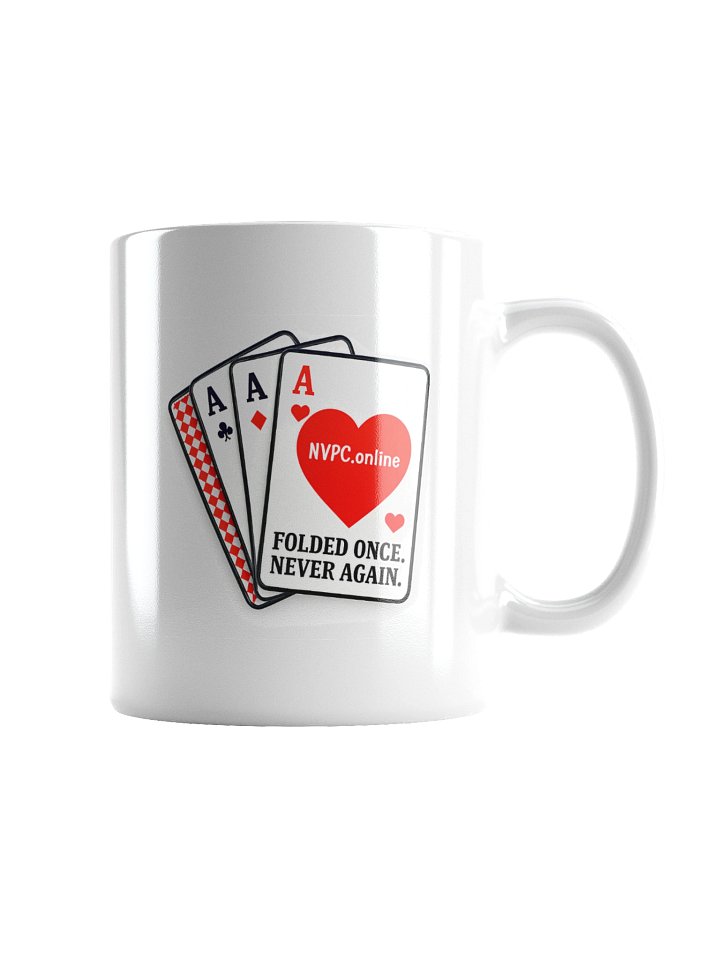 White "Folded Once - Never Again" Mug - Red Heart Edition product image (2)