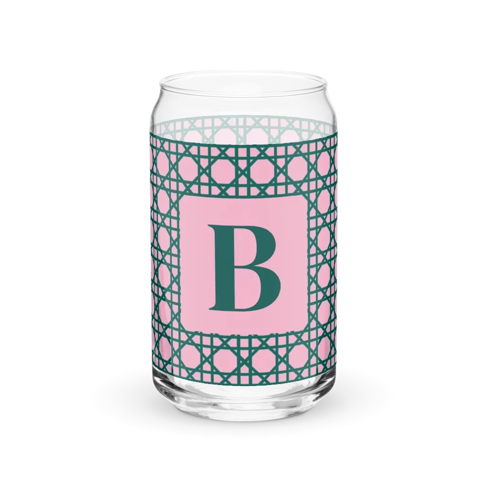 Cannage Green Pink Initial B Can-Shaped Glass product image (1)