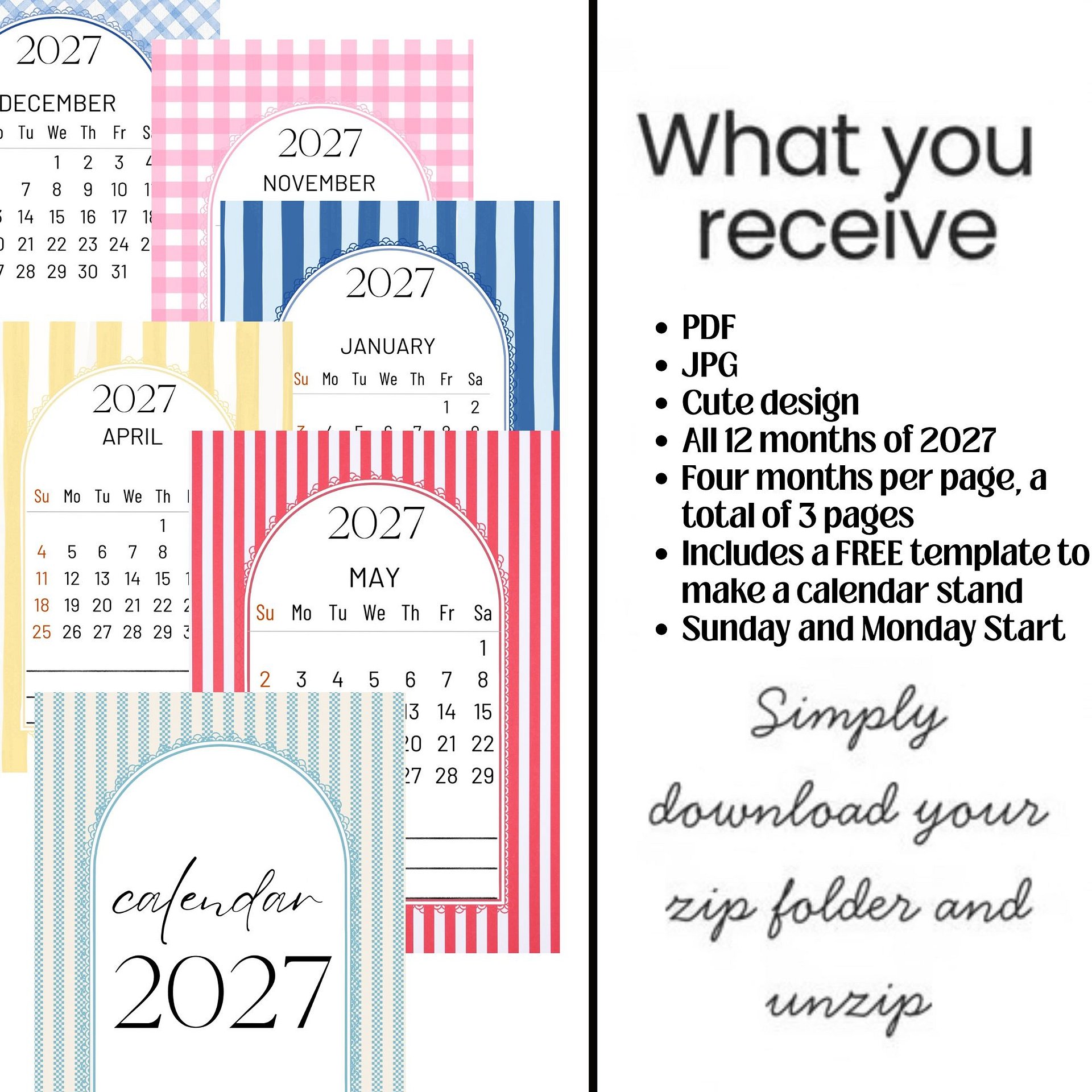 Trendy 2027 Mini Desk Calendar Teacher's Gift Small Printable with Easel Craft product image (2)