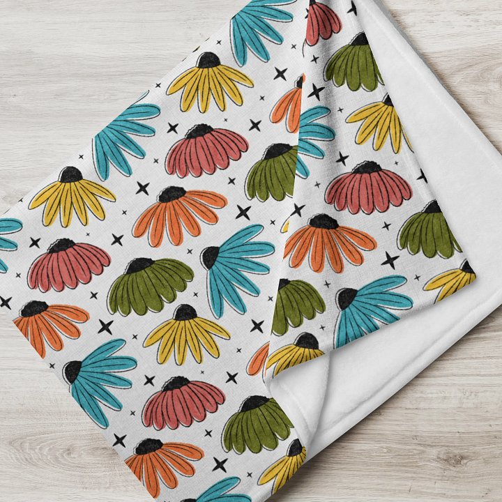 Retro Halftone Coneflowers Throw Blanket product image (2)