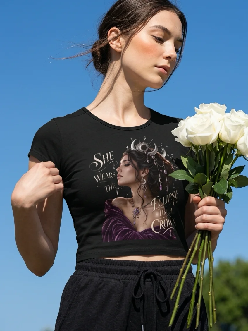 She Wears The Eclipse Like A Crown - Black Graphic Crop Tee product image (2)