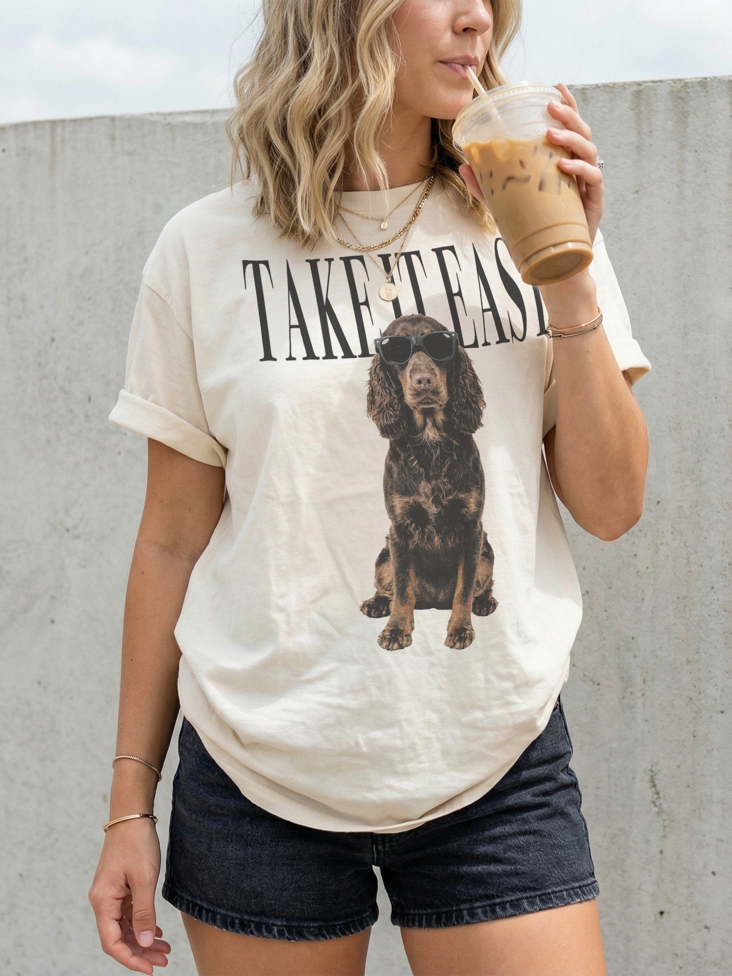 Take It Easy '90s Pop Vintage-Style T-Shirt for Working Cocker Spaniel(Liver & Tan) Owners product image (2)