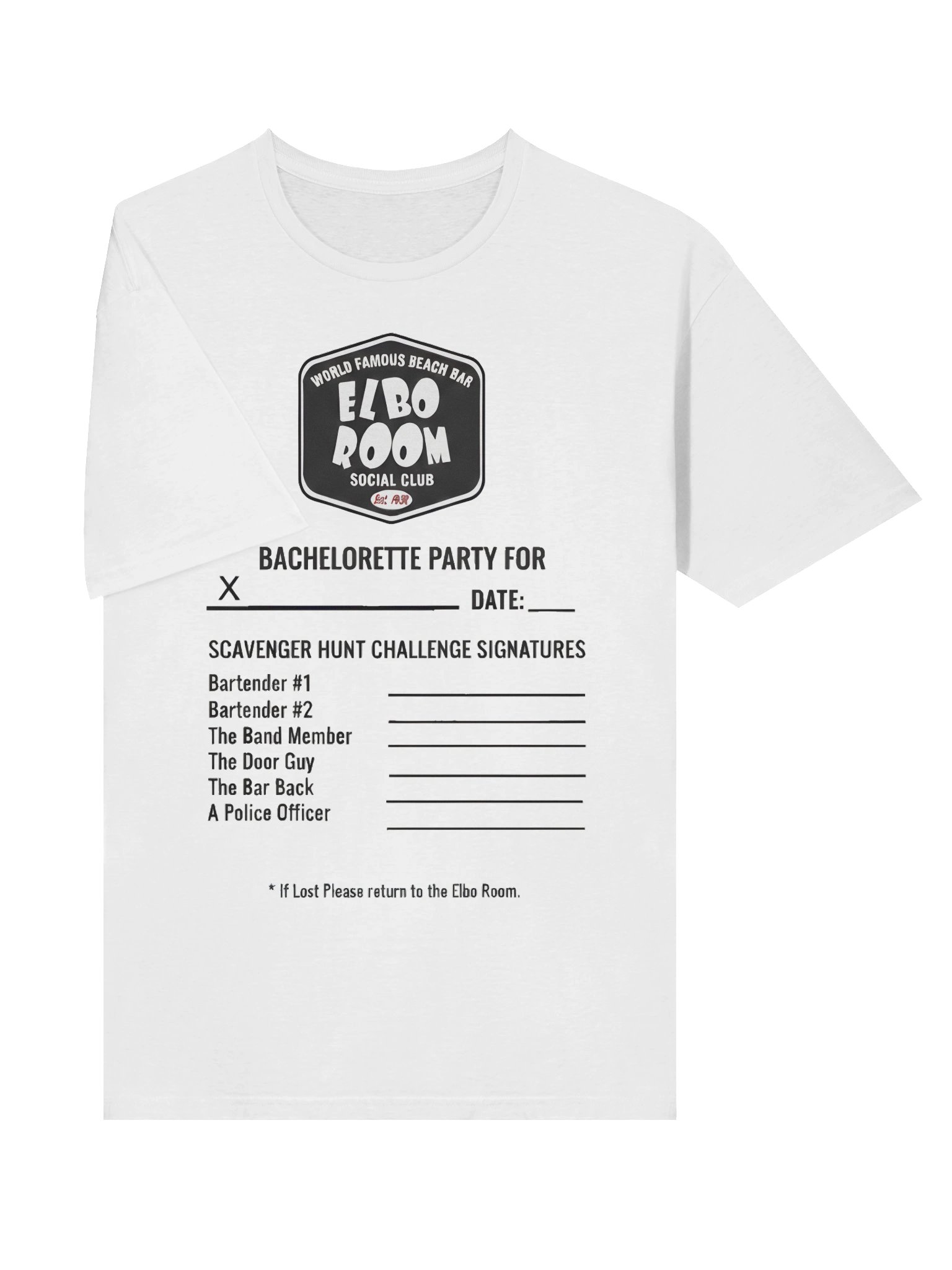 Bachelorette Scavenger Hunt — Elbo Room "Buy & Fly" Signature Tee product image (5)