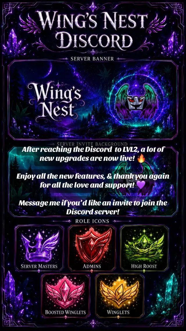 After reaching the Discord  to LVL2, a lot of new upgrades are now live! 🔥 Enjoy all the new features, & thank you again for all the love and support! 💜 Message me if you’d like an invite to join the Discord server!