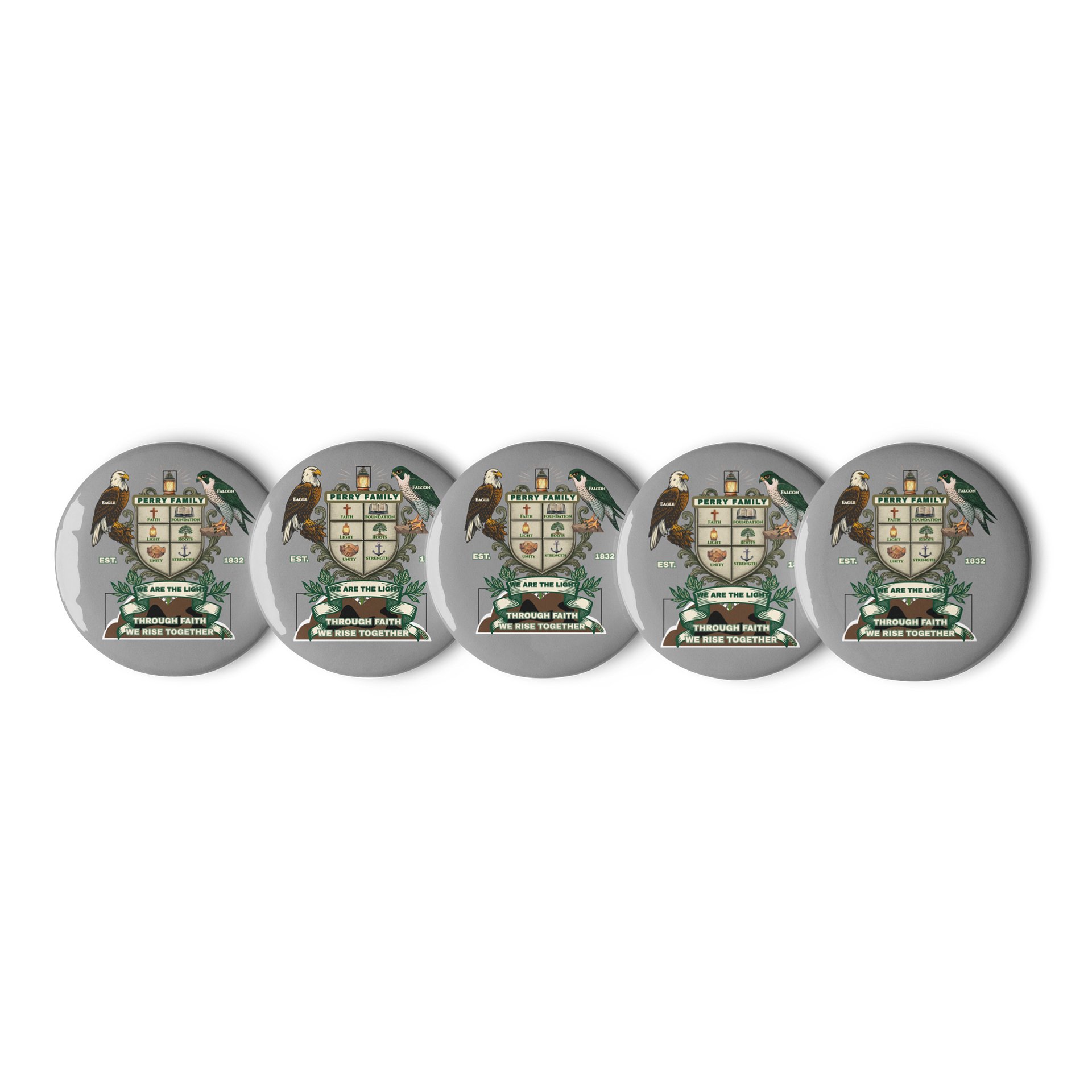 Perry Family Crest Pin Buttons EST 1832 | Legacy Edition product image (1)