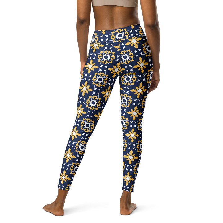 Bold Blue and Yellow Ornament Pattern High-Waist Leggings product image (2)