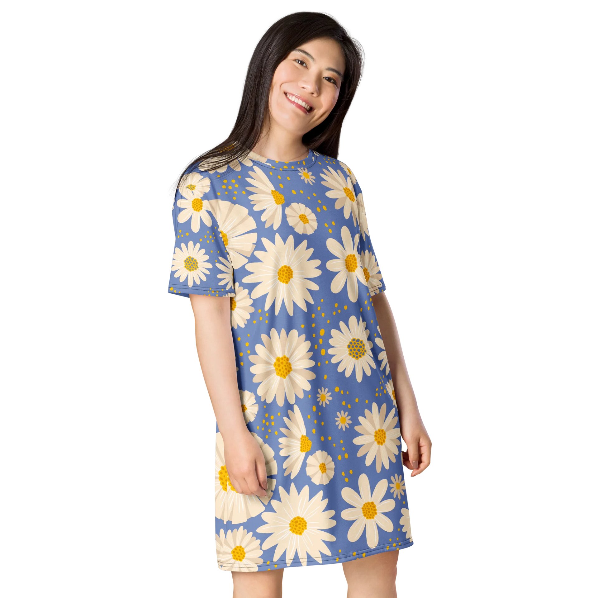 Chic Daisy Print T-Shirt Dress - Oversized Trendy Design | TDSMUSIC.com product image (4)