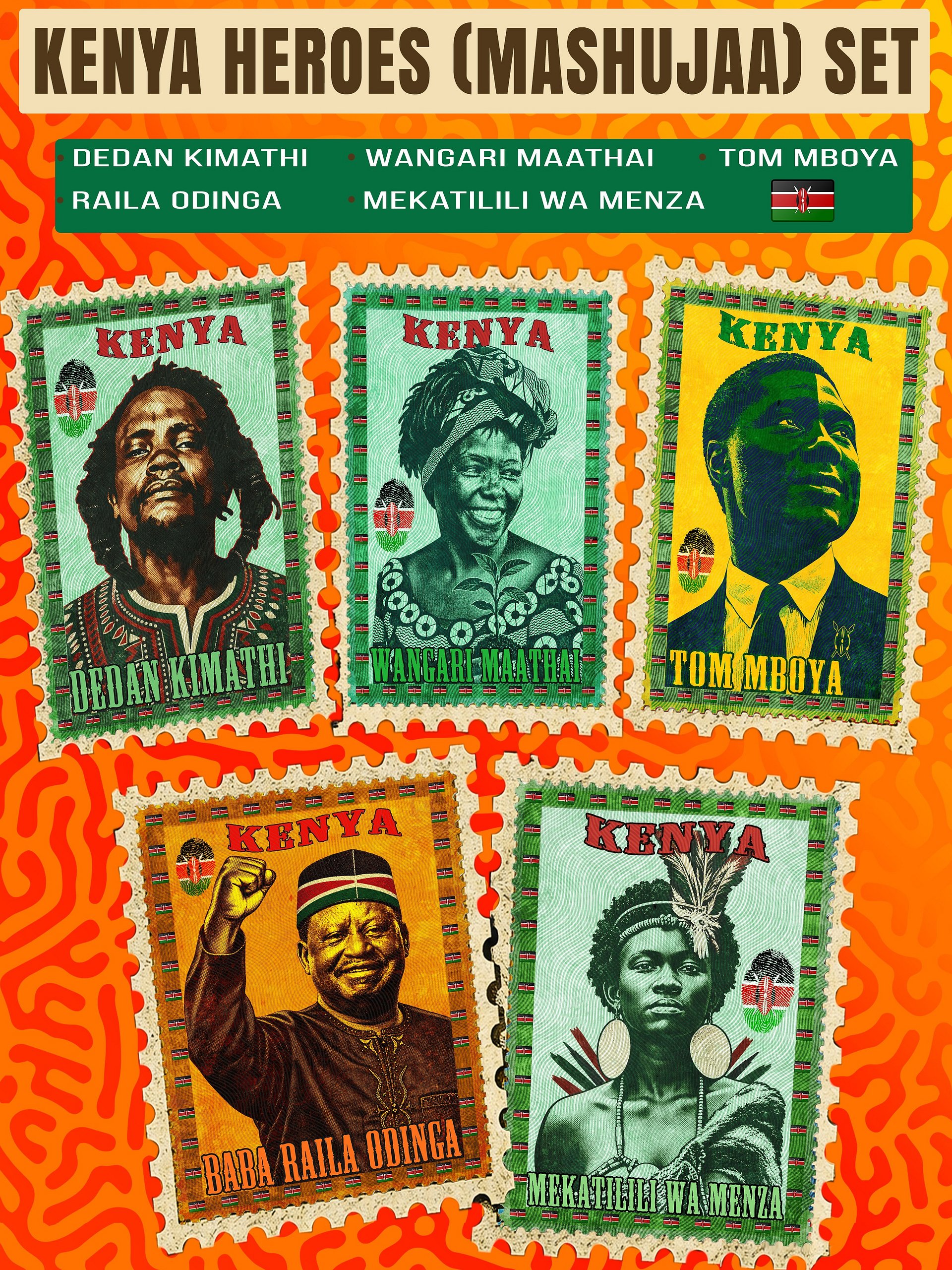 Kenya Heroes Vintage Stamp Sticker Set | Mashujaa Day Gift product image (1)