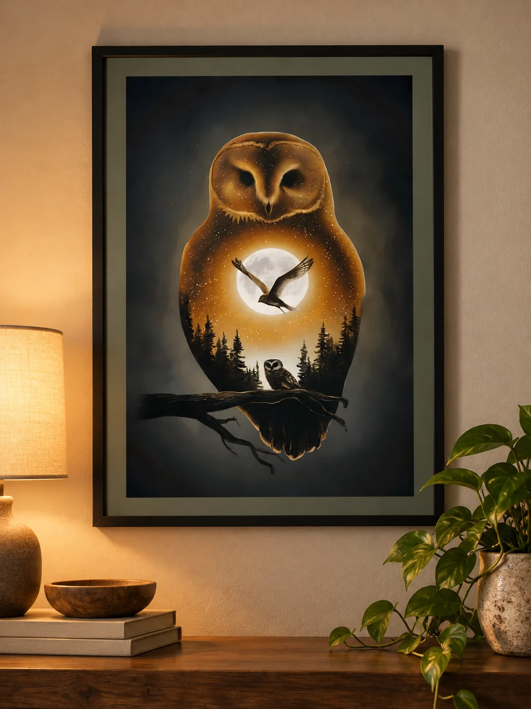 The Owl Within the Moonlight - Framed - Owl & Moon Wall Art Print product image (1)