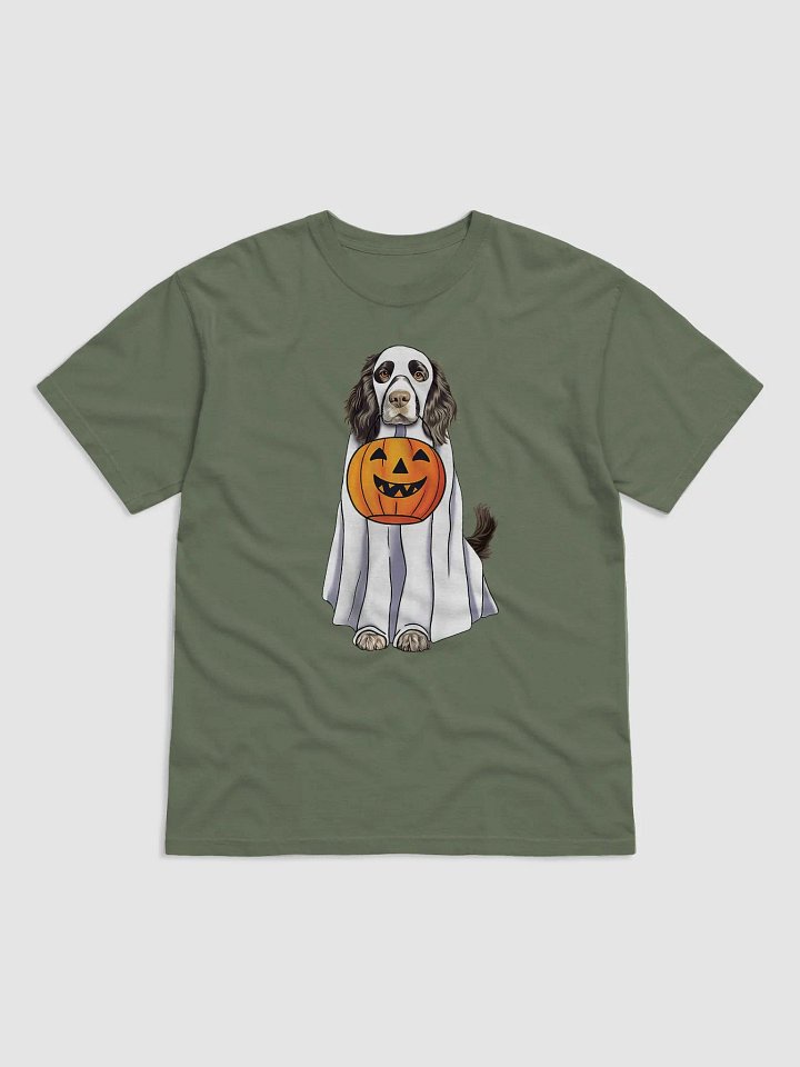 Springer Spaniel(Black) Halloween Tee | Funny Fall & Halloween Spaniel Wearing Ghost Costume w/ Pumpkin Basket product image (1)