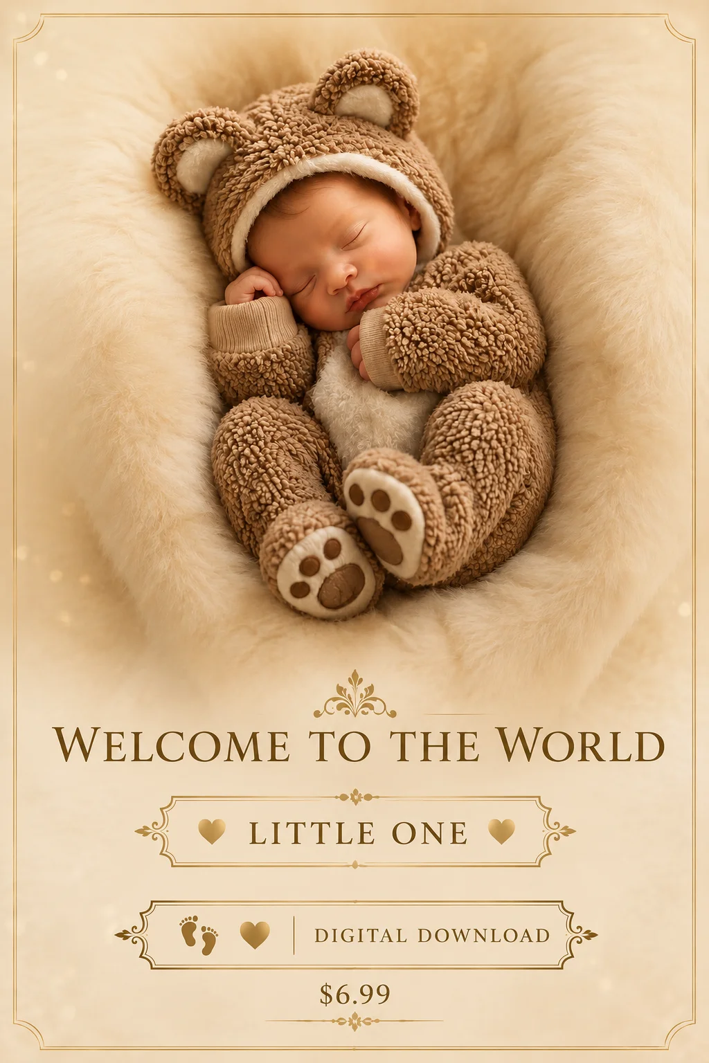 Welcome to the World Little One Teddy Bear Baby Wall Art Printable Nursery Decor Digital Download product image (1)