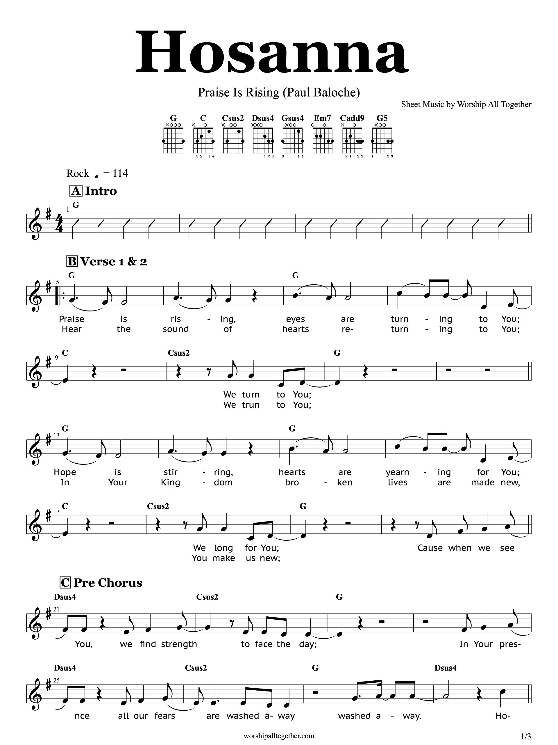 Hosanna Praise Is Rising - Paul Baloche | Sheet Music, Chord, Lyrics product image (1)
