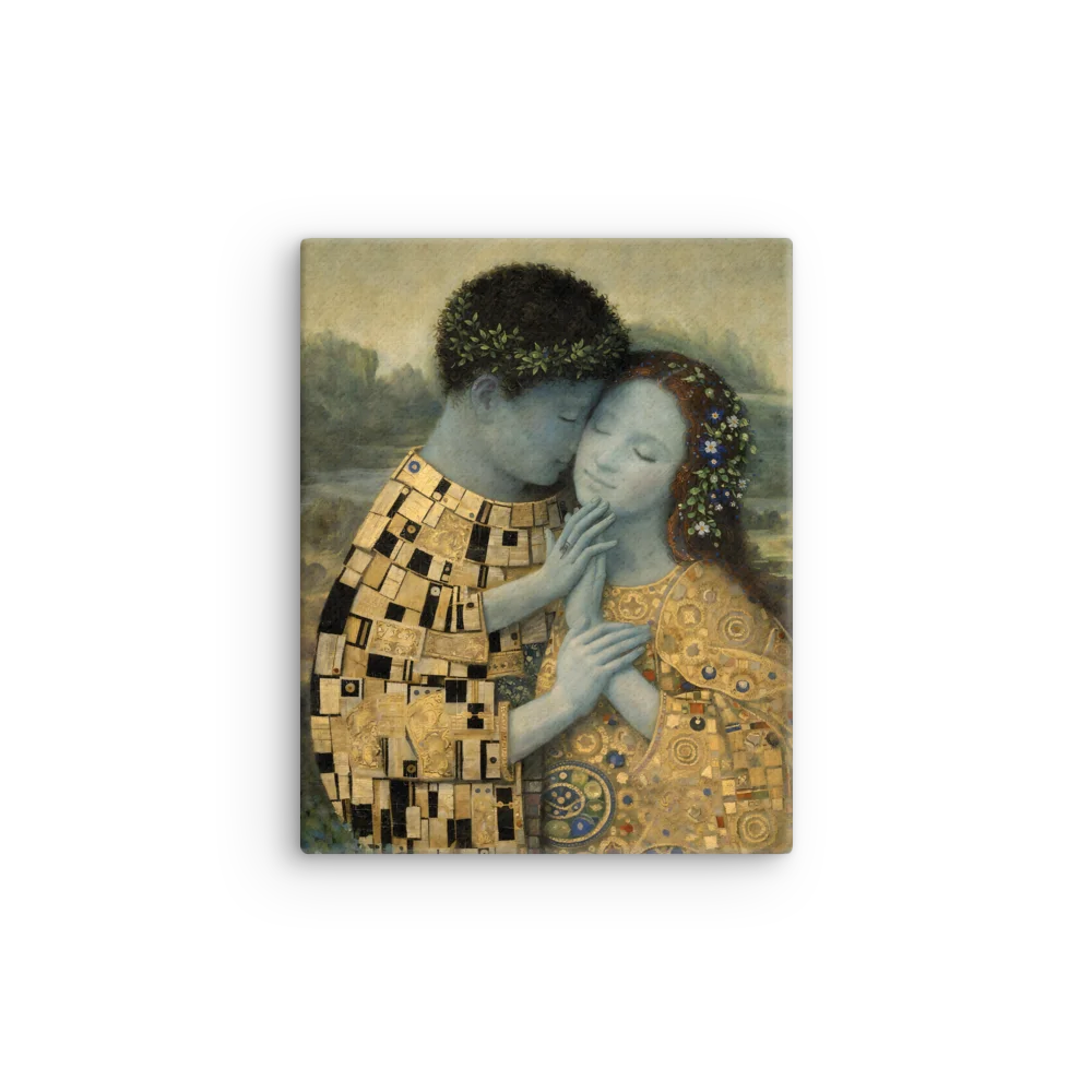 Goldene Umarmung – Moderne Klimt-Interpretation Sleek Slim Canvas Art product image (9)