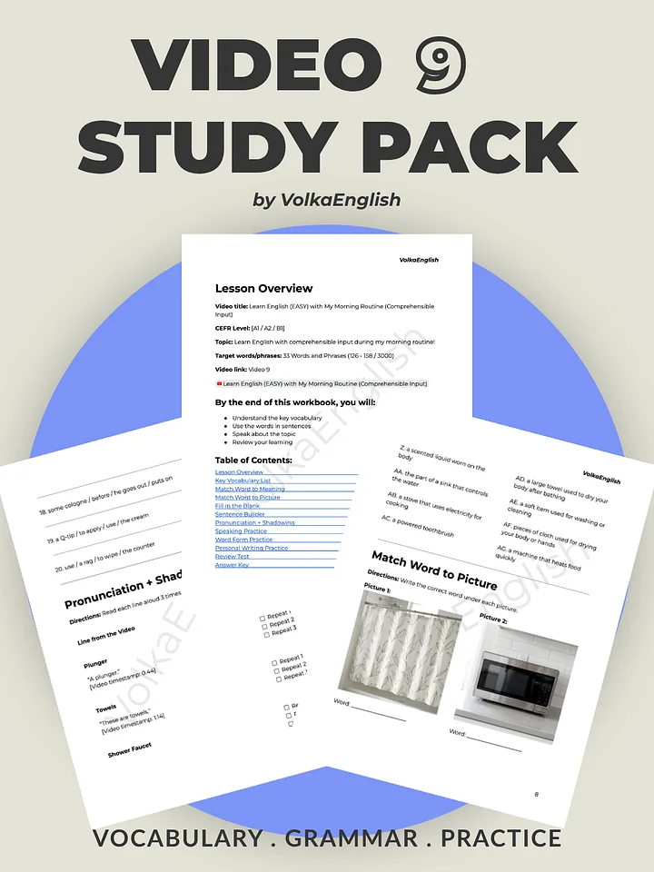 Learn English (EASY) with My Morning Routine (Comprehensible Input) - Video 9 Study Pack product image (1)