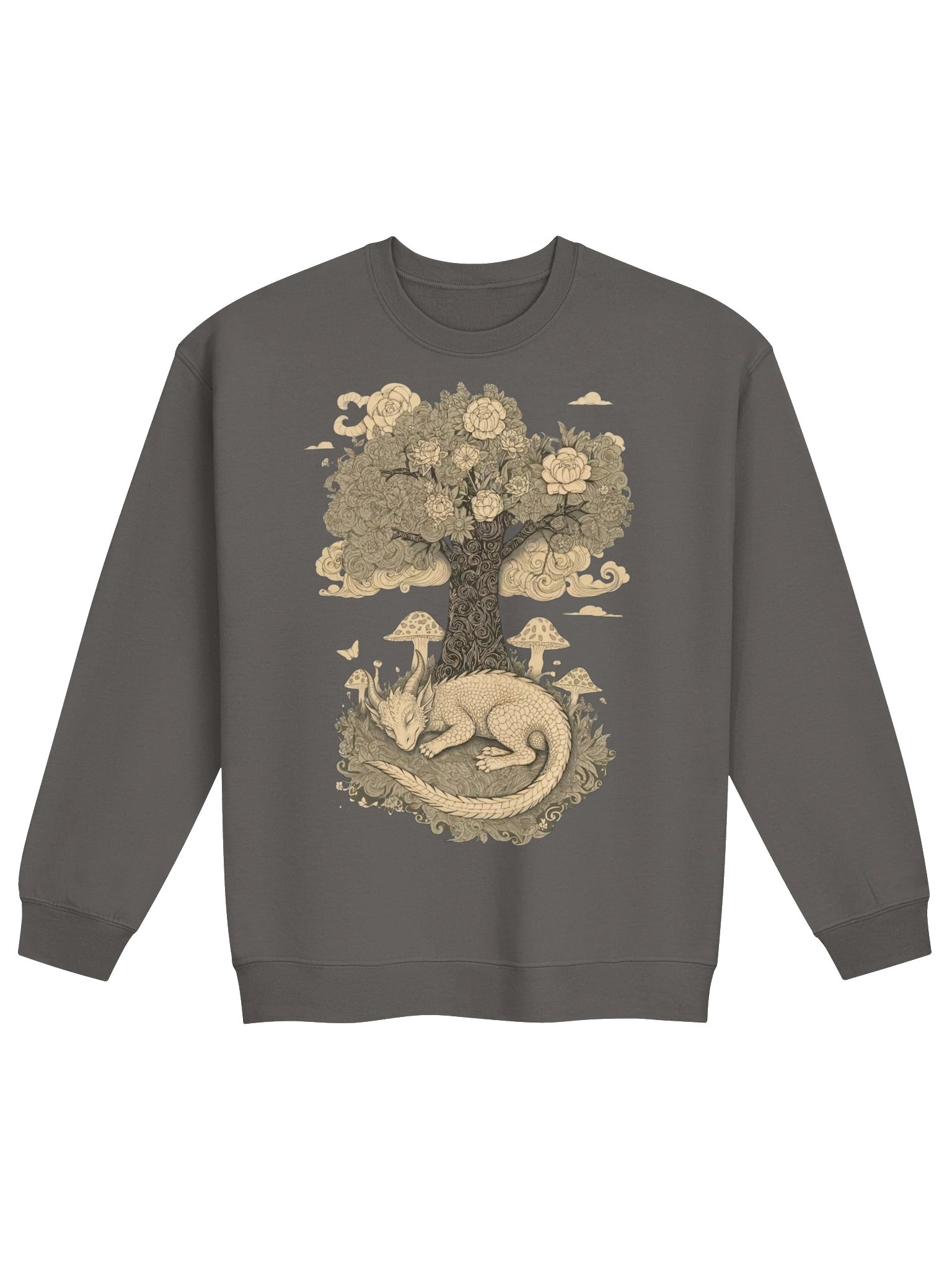 Dreaming Dragon Floral Tree Crewneck, Woodland Fantasy Sweatshirt product image (2)