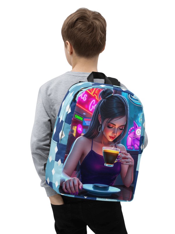 Minimalist Backpack-Neon Dreams: Coffee & Cutie Backpack product image (4)