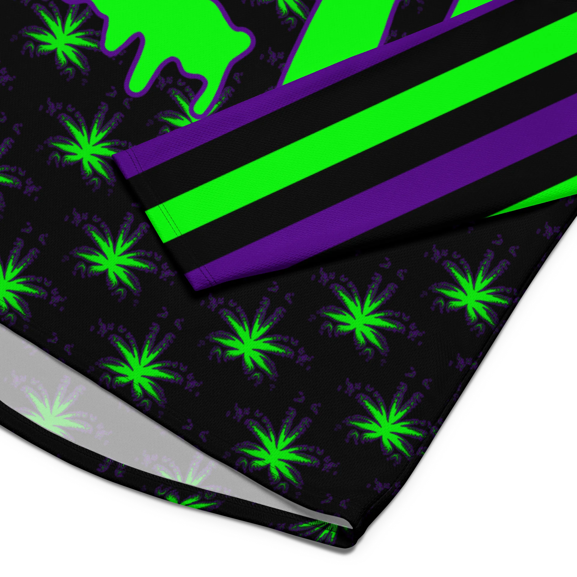 Rave 420 Fan Hockey Jersey, Circus Stripes Stoner Shirt, Neon Green Purple Black Creepy Cannabis Clothing, Weed Leaf Festival Fashion product image (3)