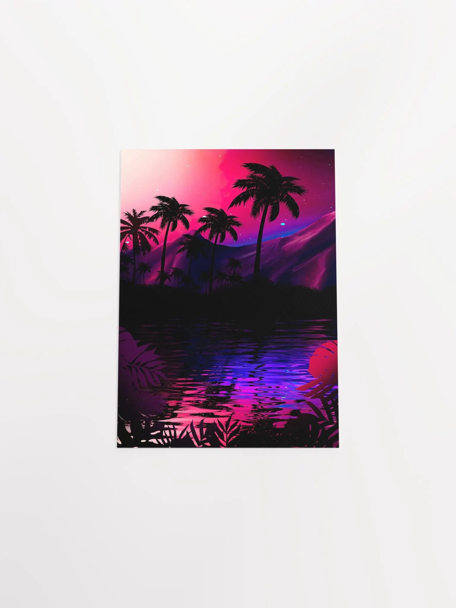Neon landscape: Pink purple tropical beach [synthwave/vaporwave/cyberpunk] — Aesthetic retrowave poster product image (9)