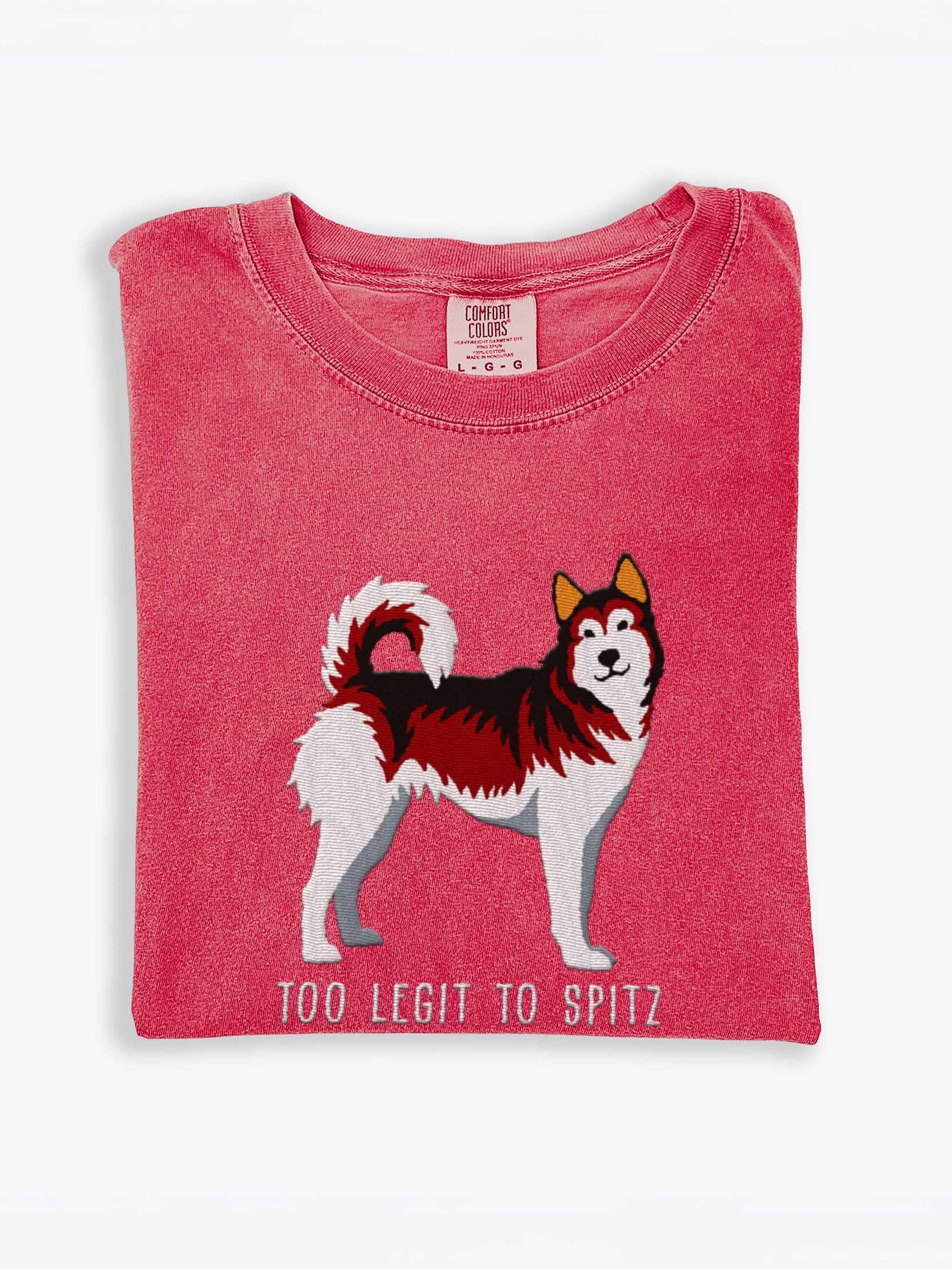 Too Legit to Spitz T-Shirt(Embroidered) of a Siberian Husky(Red) product image (1)